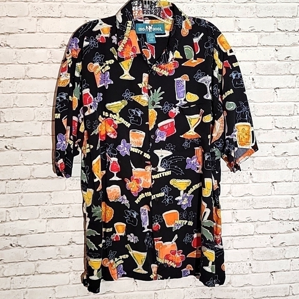 Big Dogs Tropical Dog Drink Inspired Button-down Shirt, Size Large -Fun!-